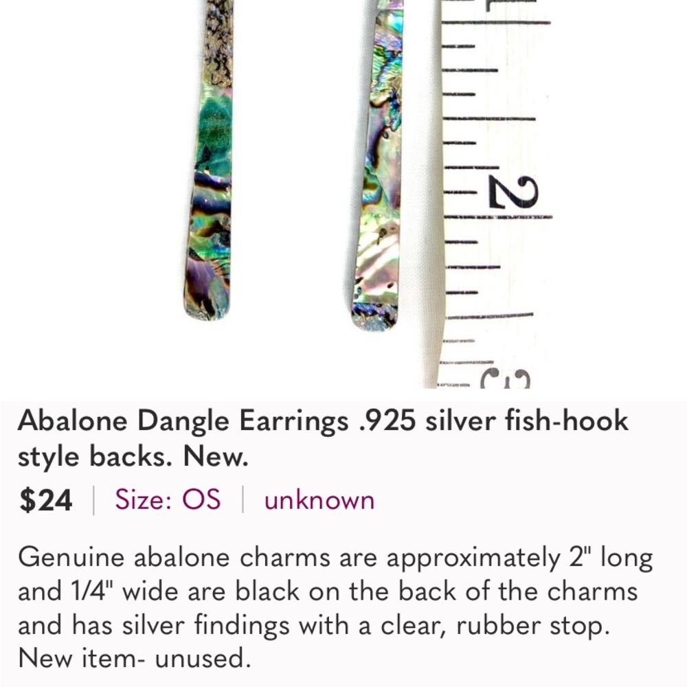 Genuine abalone charms hang approximately 2 1/4 inches long
